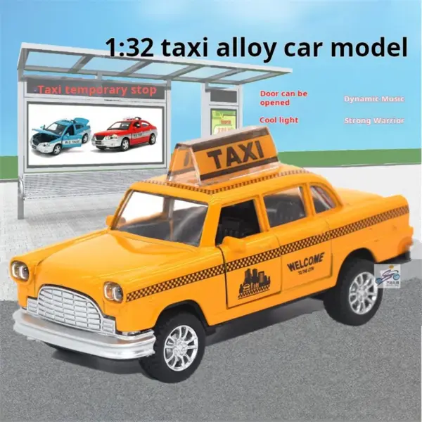 1:36 Scale Yellow Alloy Taxi Car Model - Image 3