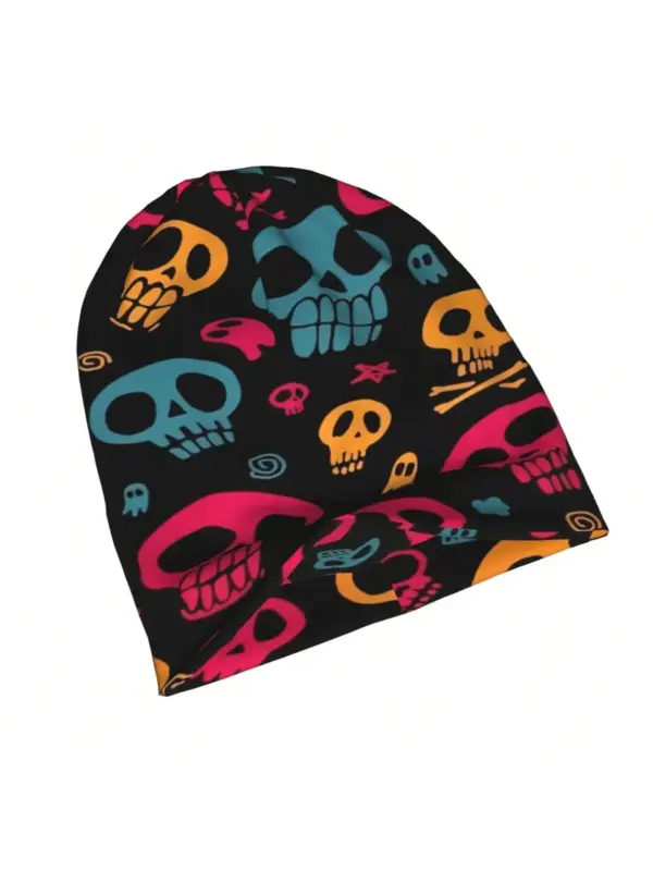 Vibrant Skull Design Beanie Hat for Adults - Image 2