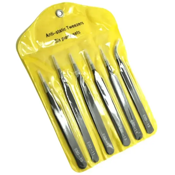 6PCS Anti-Static Stainless Steel Tweezers Set