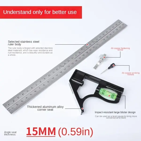 Adjustable Right Angle Ruler with Bubble Level - Image 5