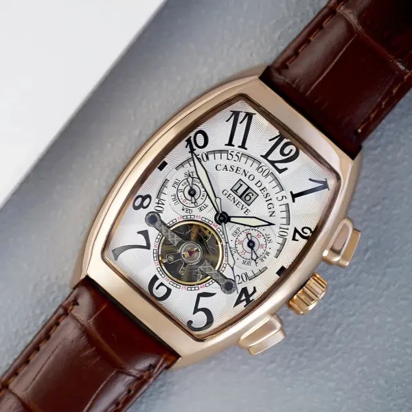 Tonneau Case Mechanical Tourbillon Wristwatch