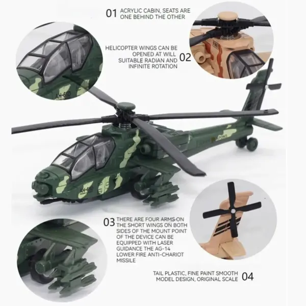 AH-64 Helicopter Alloy Toy Model with Lights - Image 5