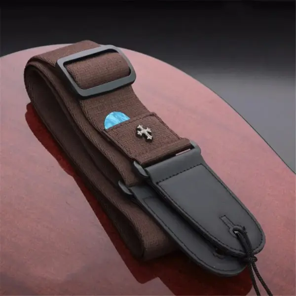 Vintage Cross Design Guitar Strap with Pocket - Image 8
