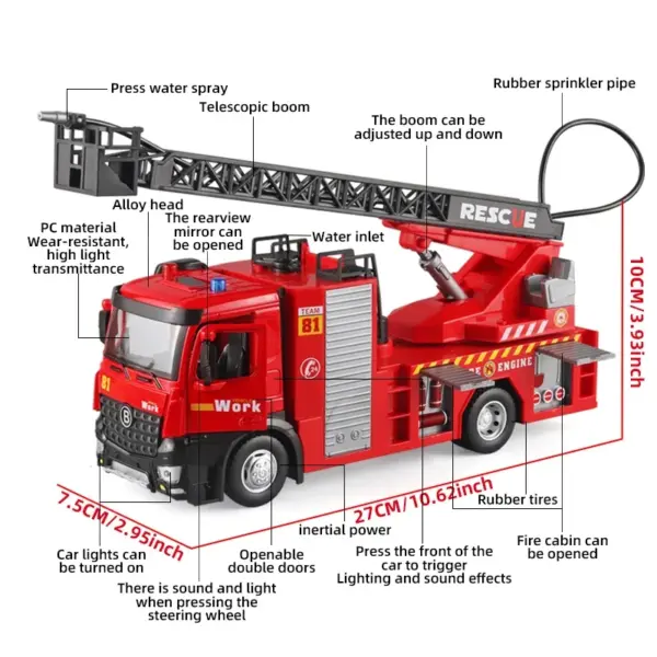 Diecast Metal Fire Truck Water-Spraying Toy - Image 2