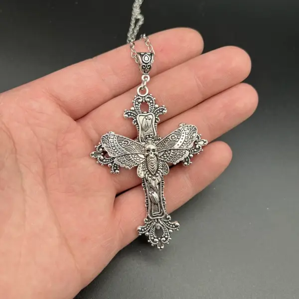 Gothic Cross Moth Pendant Necklace 50cm - Image 4