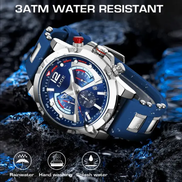 LIGE Men's Waterproof Chronograph Silicone Watch - Image 2