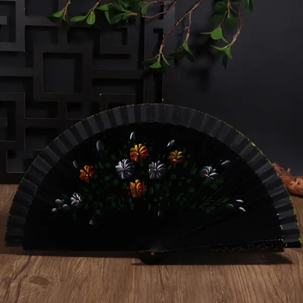 Wooden Folding Fan with Floral Design - Image 9