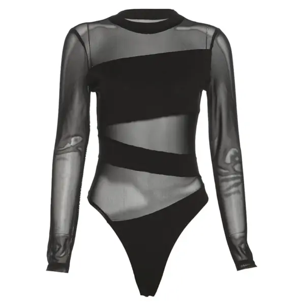 Charming Black Hollow Mesh Bodysuit for Women - Image 7