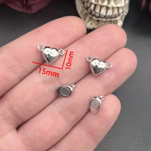 Silver Heart Round Magnetic Snap Charms Set - Image 3
