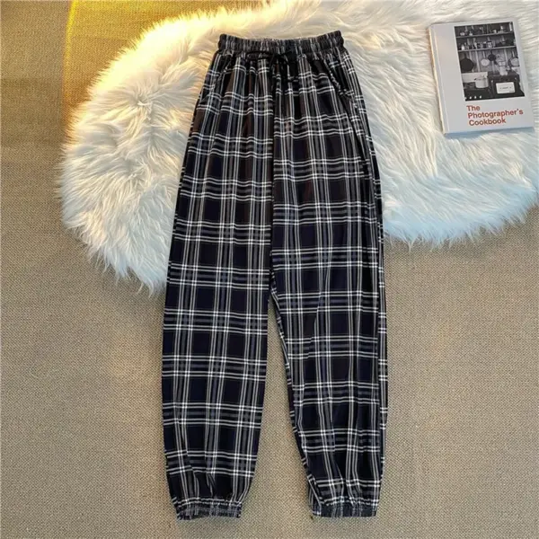 Loose Black Plaid Harem Pants for Women - Image 9