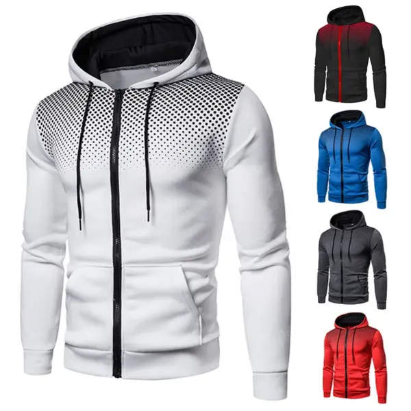 Men's Casual Polka Dot Zipper Hoodie