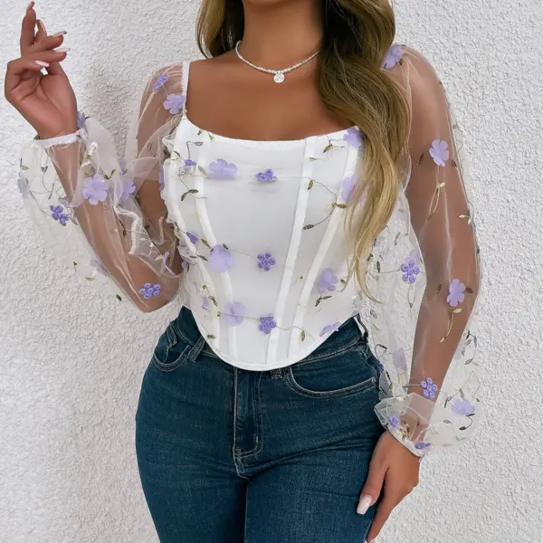 Embroidered Slim Fit Crop Top for Women - Image 4