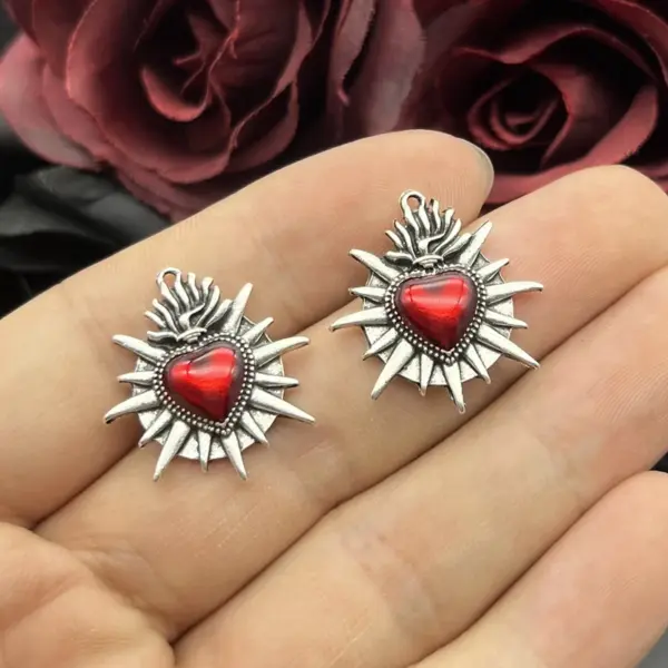 6pcs Flaming Sacred Heart Charms Pendant Set - Image 3