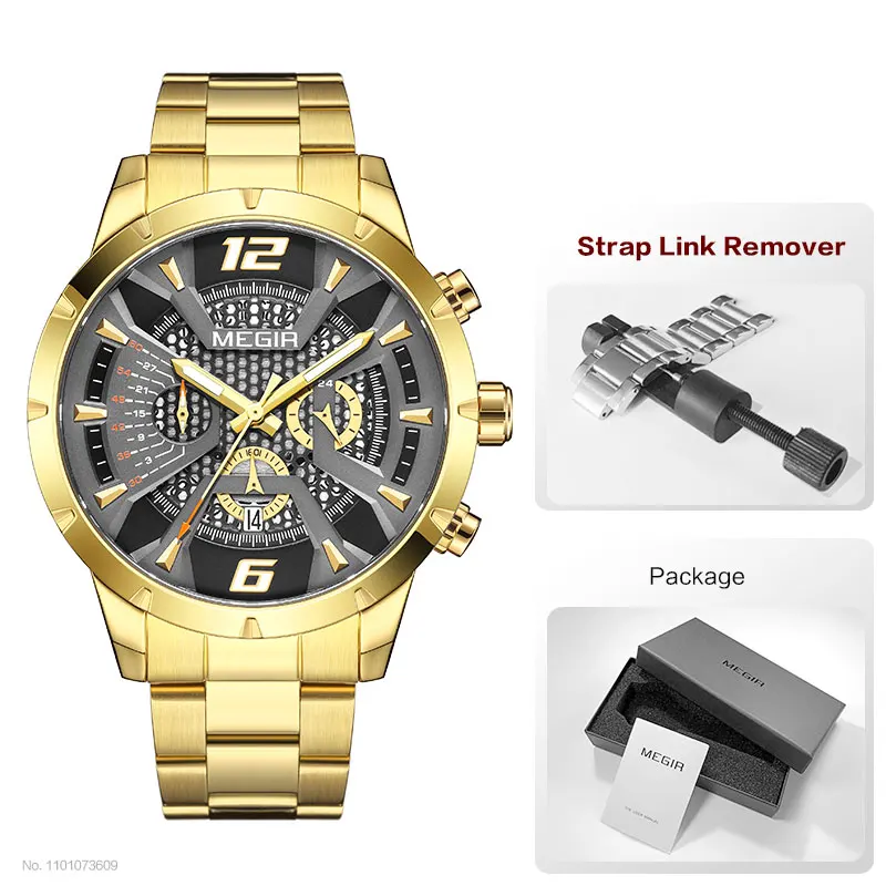 MEGIR MS2221GGD-1N3 Men's Quartz Chronograph Watch 10 MEGIR MS2221GGD-1N3 Men's Quartz Chronograph Watch - Image 10