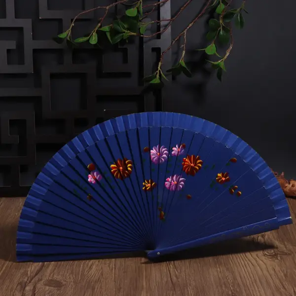 Wooden Folding Fan with Floral Design - Image 11