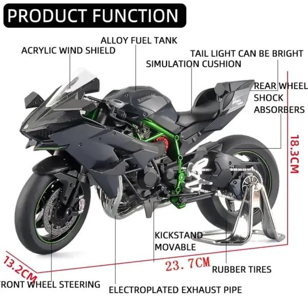 Kawasuki Ninja H2R Diecast Motorcycle Model - Image 5