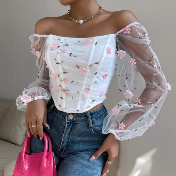 Embroidered Slim Fit Crop Top for Women - Image 6