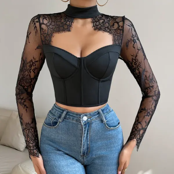 Lace Embroidered Backless Crop Top for Women