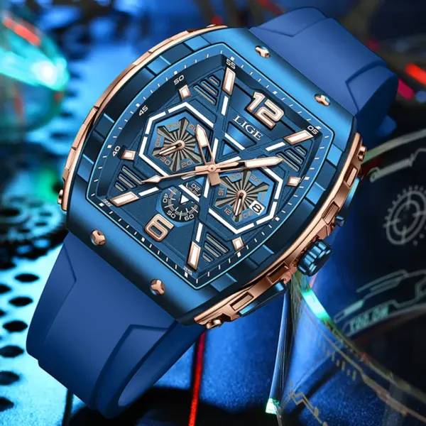 LIGE Men's Luxury Square Silicone Watch - Image 2