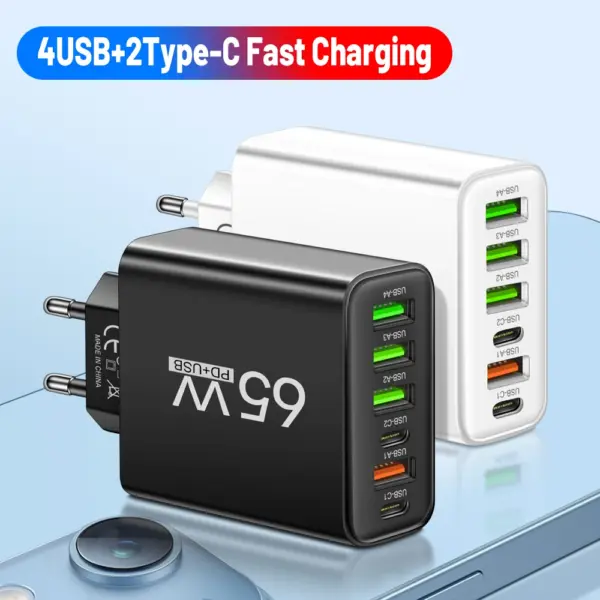 65W 6-Port USB Fast Charging Wall Charger