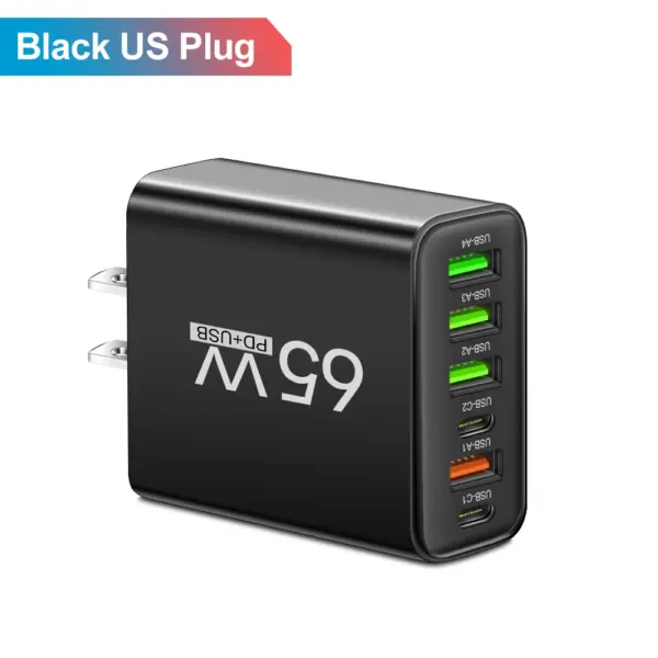 65W 6-in-1 USB and Type-C Wall Charger - Image 9