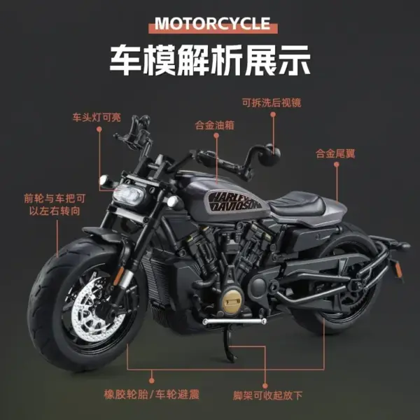 1:12 Scale Alloy Harley Sportster Model Motorcycle - Image 5