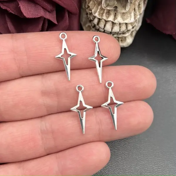 30 Antique Silver Star Charms for Jewelry - Image 2