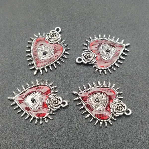 5pcs Gothic Heart Evil Eye Enamel Charms - Image 3