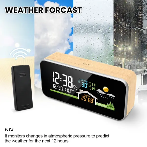 Wooden Digital Weather Station with Alarm Clock - Image 4