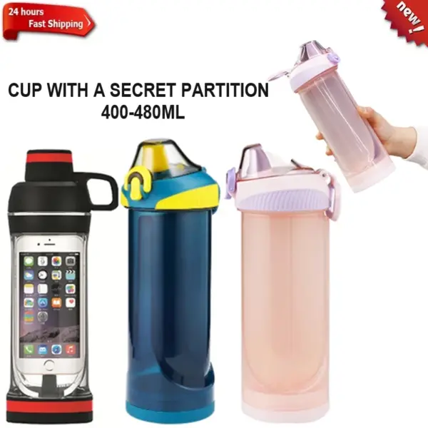 480ML Portable Water Bottle with Hidden Compartment