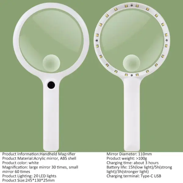 Rechargeable Handheld Illuminated Magnifier 40/30/20X - Image 7