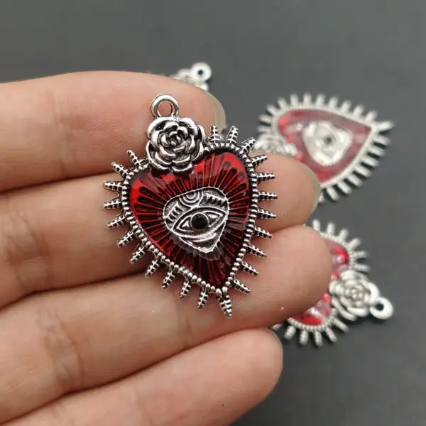 5pcs Gothic Heart Evil Eye Enamel Charms - Image 4