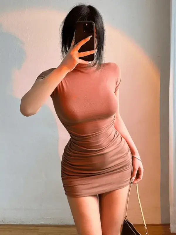 Tight High Collar Slim Mini Dress for Women - Image 6