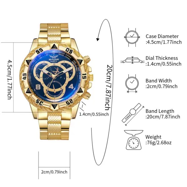 Men's Stainless Steel Quartz Watch 45mm Dial - Image 6