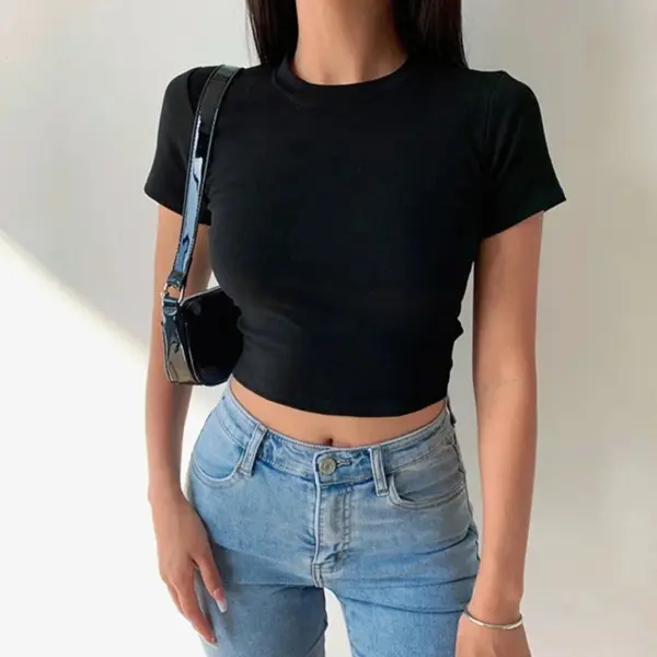 Casual Women's Short Sleeve Crop Top - Image 3