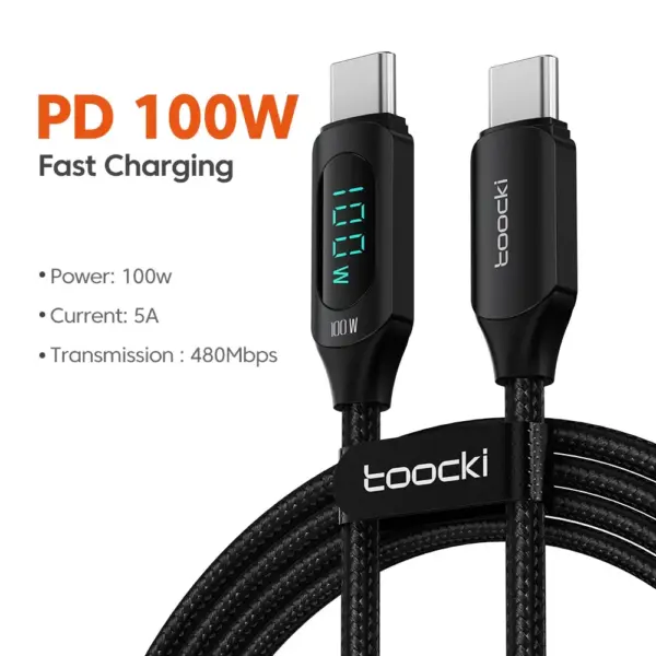 Toocki 100W Type-C Charging Cable 1m with LED - Image 14