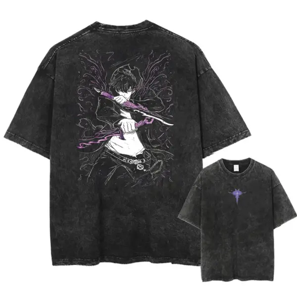 Vintage Washed Cotton Anime Graphic T-Shirt - Image 4