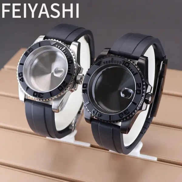 40mm Stainless Steel Watch Case with Rubber Strap - Image 3