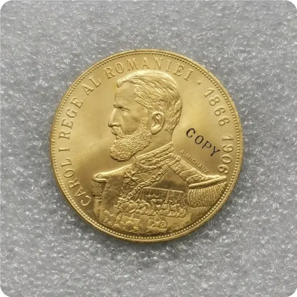 1906 Romania 50 Lei Carol I Replica Coin - Image 4