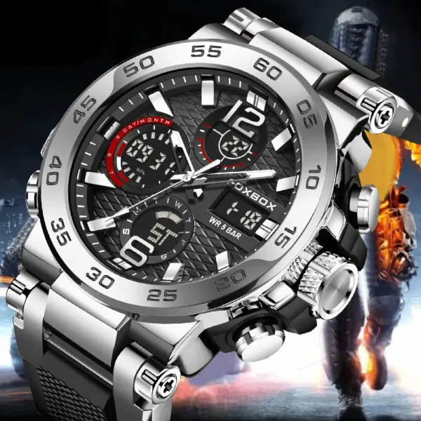 Men's Waterproof Dual Display Silicone Watch - Image 6