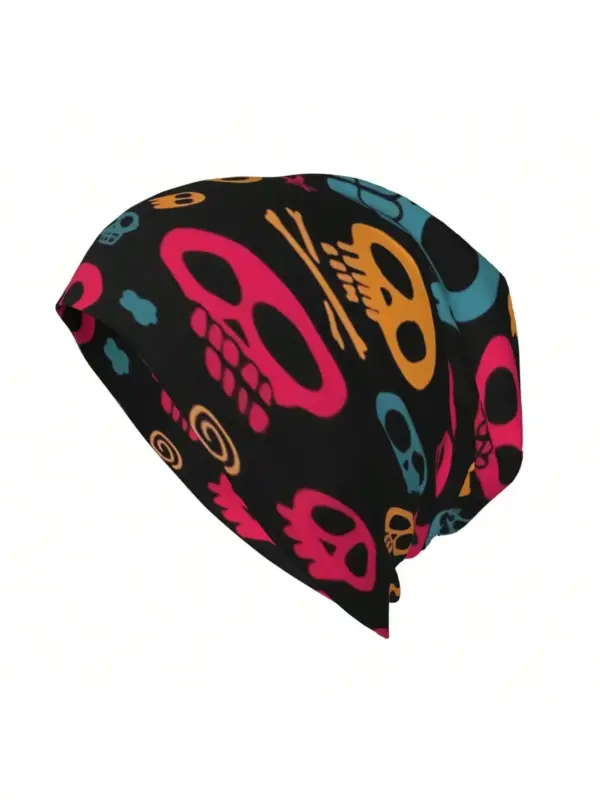 Vibrant Skull Design Beanie Hat for Adults - Image 4