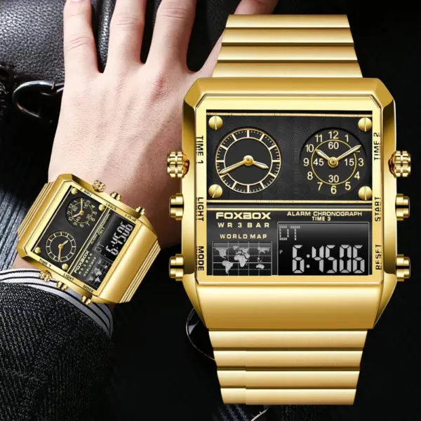 Men's Luxury Digital Square Watch with Dual Display - Image 6