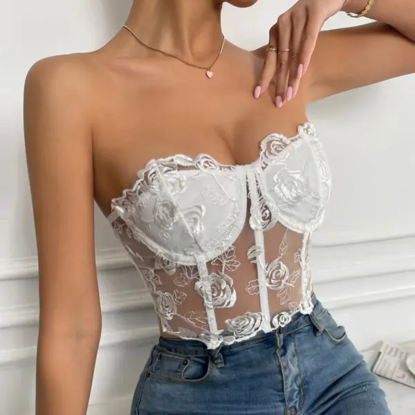 Floral Lace Strapless Crop Top for Women - Image 8