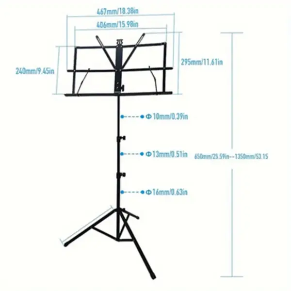 Adjustable Portable Metal Music Stand with Bag - Image 2