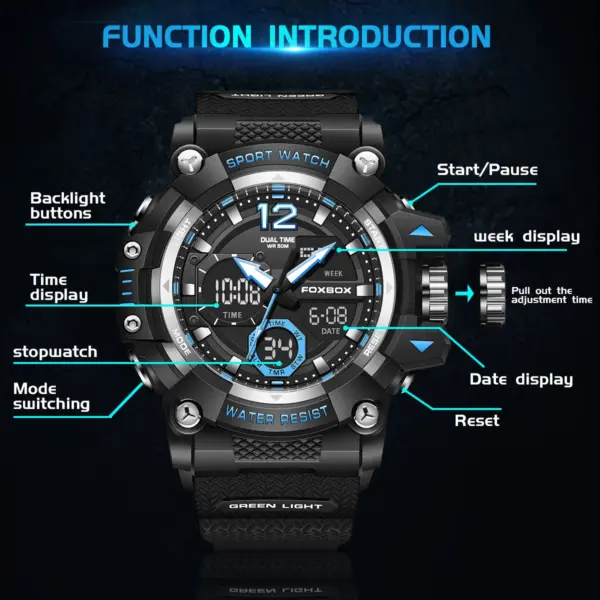 Foxbox Men's Sports Quartz Watch with LED Display - Image 3