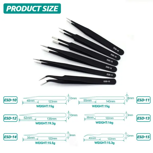 Stainless Steel Anti-Static Nail Art Tweezers - Image 6