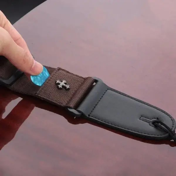 Vintage Cross Design Guitar Strap with Pocket - Image 5