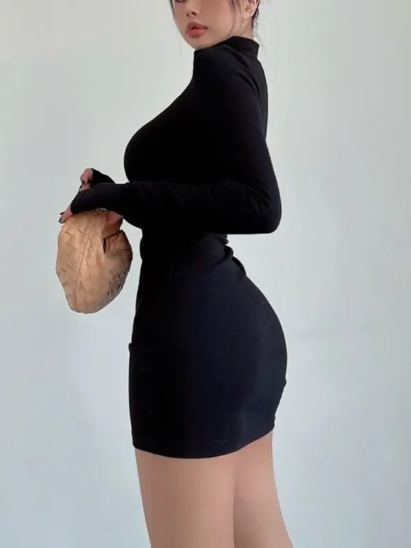 Turtleneck Mini Dress for Women in Black