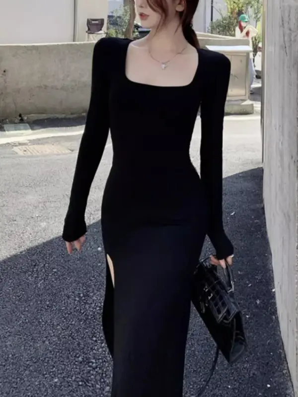 Elegant Black Side Slit Bodycon Dress - Image 5