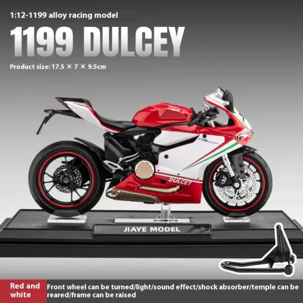 1:12 Scale Ducati 1199 Diecast Motorcycle Model - Image 7